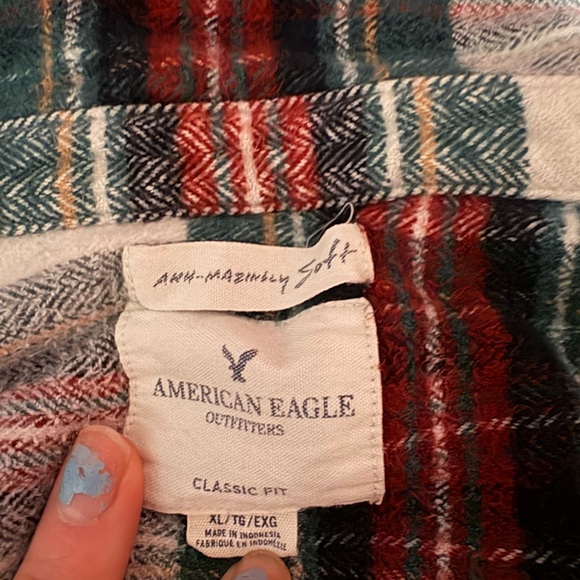 Women’s Plaid Shirt - Red, Green, and White- American Eagle Outfitters - Picture 2 of 2
